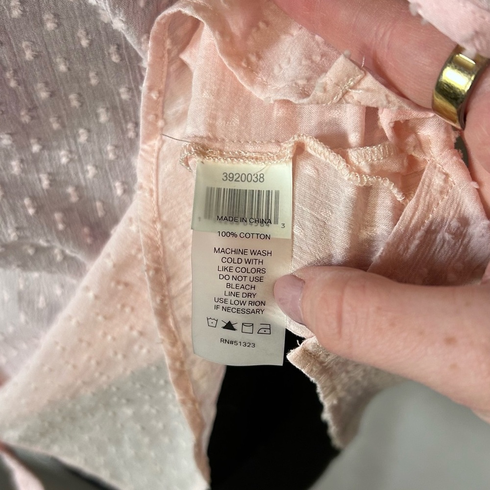 COURT & ROWE Pale Pink Swiss Dot Ruffle-Trim Button Front Blouse - Picture 7 of 7